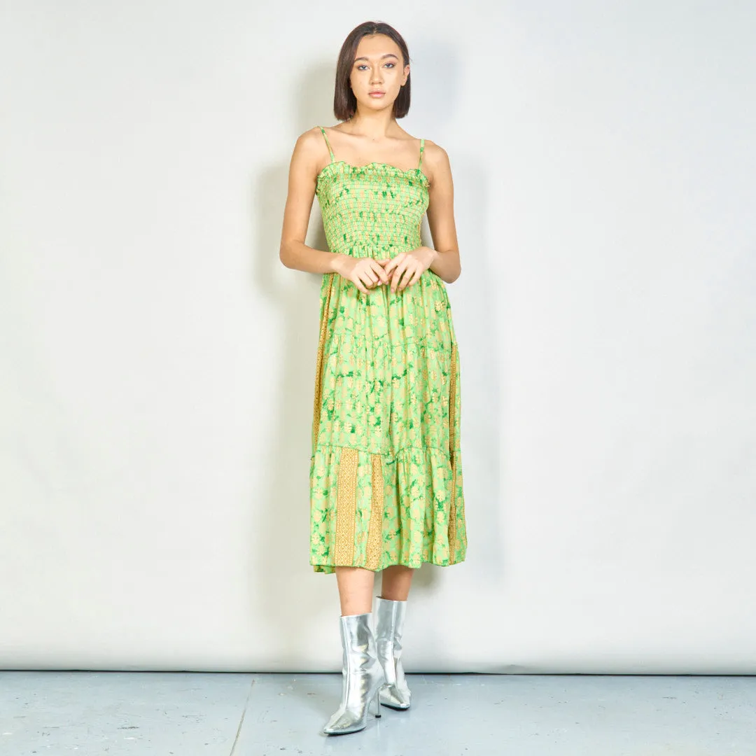 Floral smocked maxi dress with straps wholesale