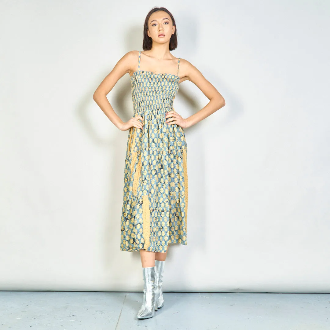 Floral smocked maxi dress with straps wholesale