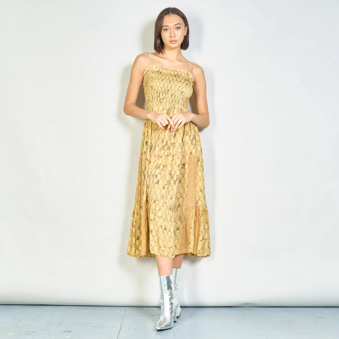 Floral smocked maxi dress with straps wholesale