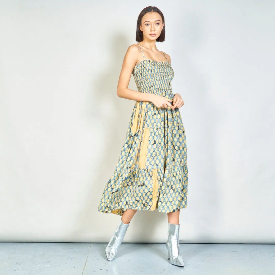 Floral smocked maxi dress with straps wholesale