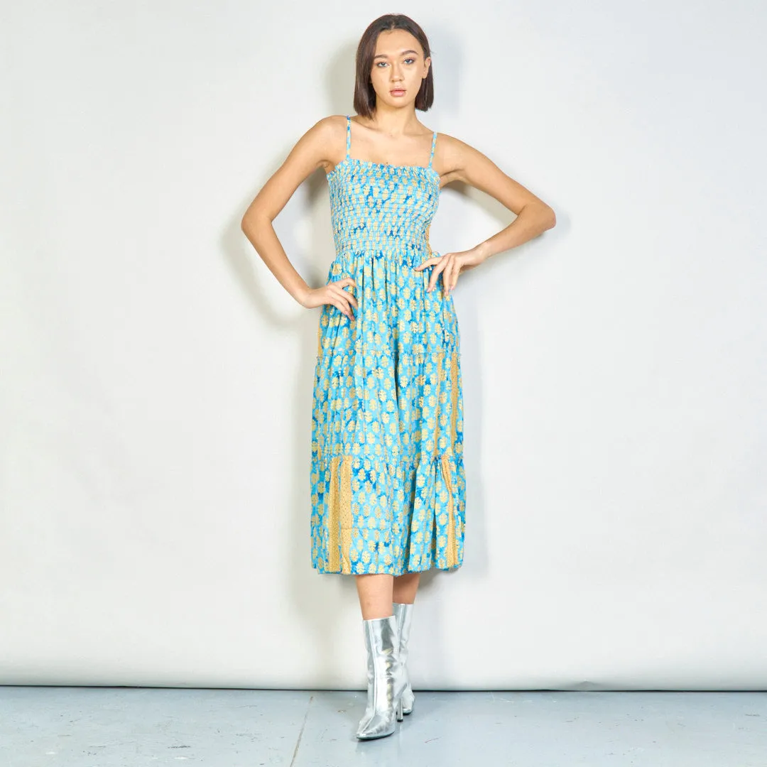 Floral smocked maxi dress with straps wholesale