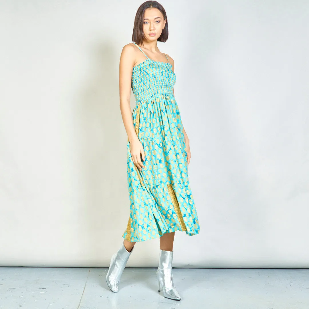 Floral smocked maxi dress with straps wholesale