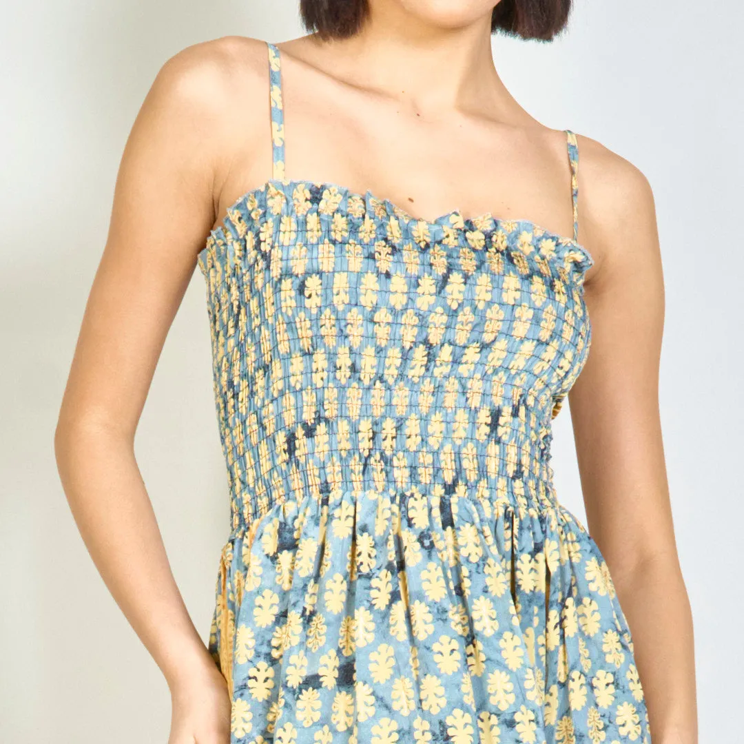Floral smocked maxi dress with straps wholesale
