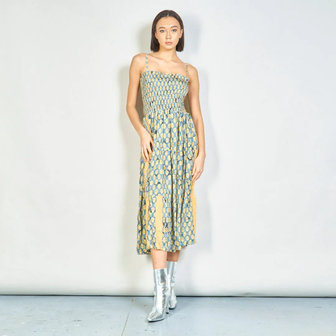 Floral smocked maxi dress with straps wholesale