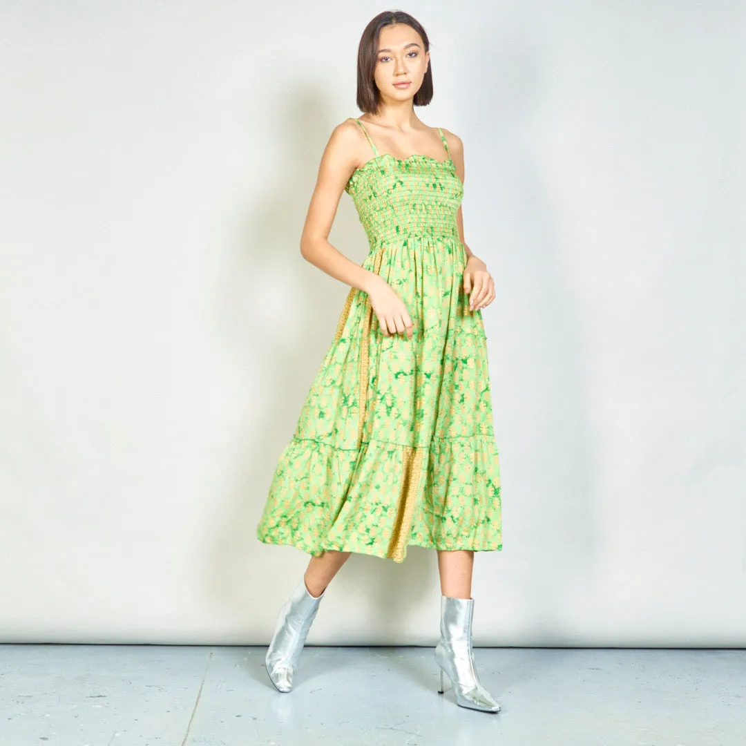 Floral smocked maxi dress with straps wholesale