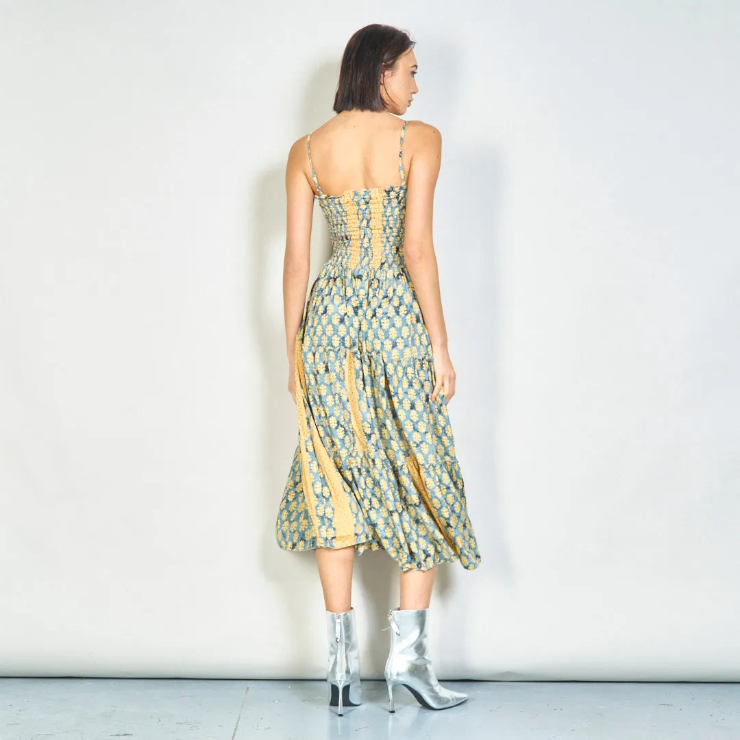 Floral smocked maxi dress with straps wholesale