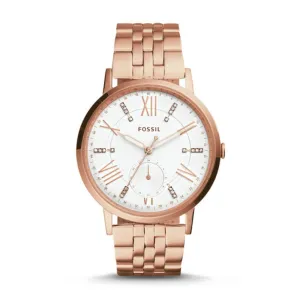Fossil Gazer Multifunction Mens Rose Gold-Tone Stainless Steel Band Silver Dial Watch - ES4246