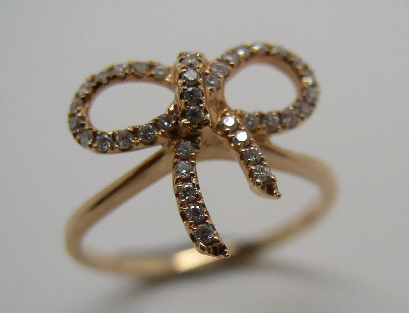 Genuine New 18ct Delicate Rose Gold Diamond Bow Ring
