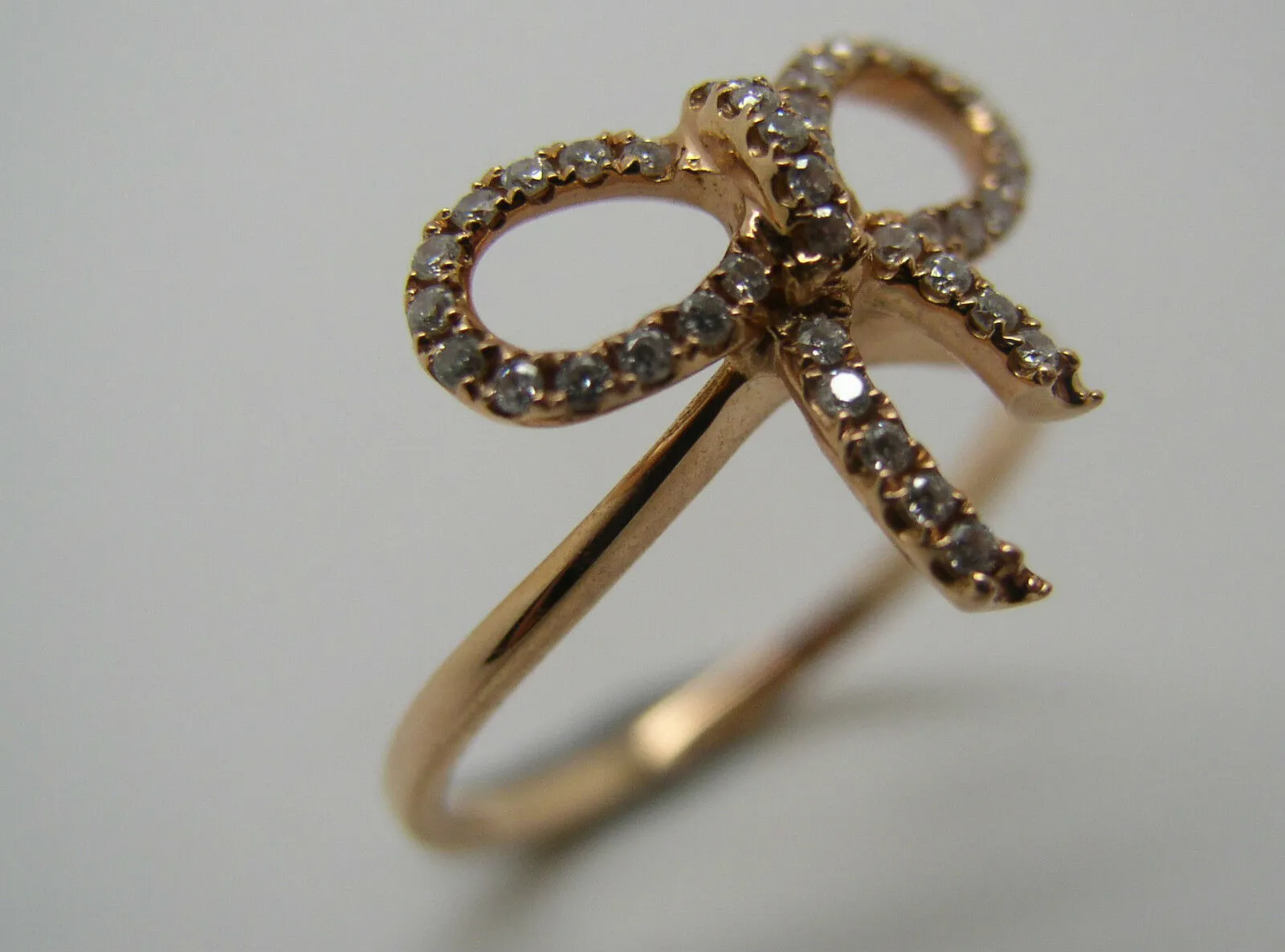 Genuine New 18ct Delicate Rose Gold Diamond Bow Ring