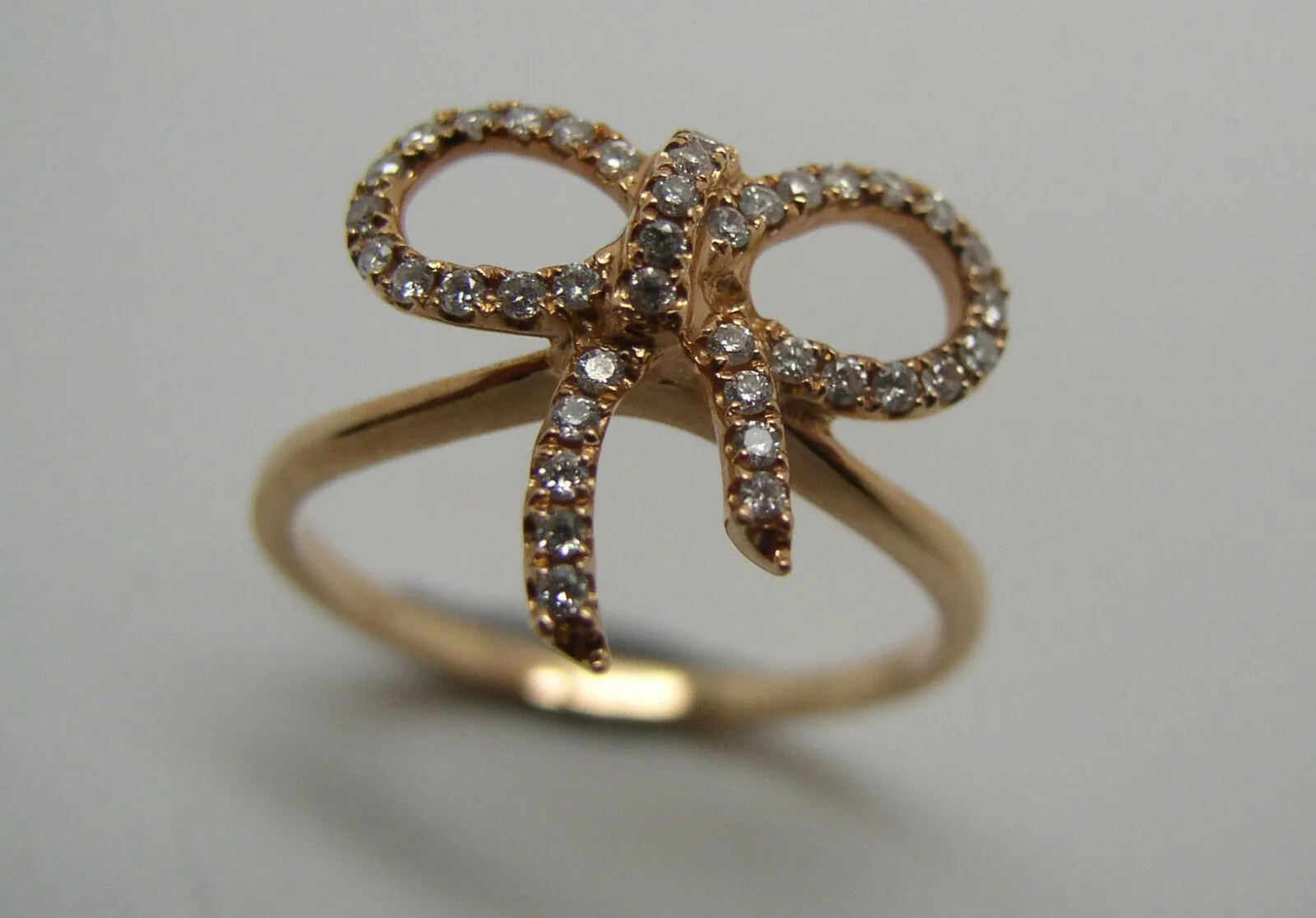 Genuine New 18ct Delicate Rose Gold Diamond Bow Ring