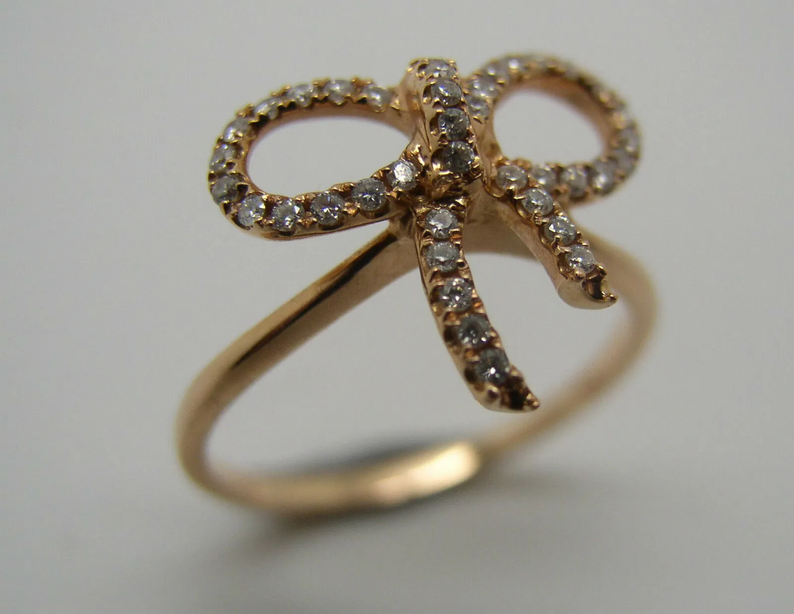 Genuine New 18ct Delicate Rose Gold Diamond Bow Ring