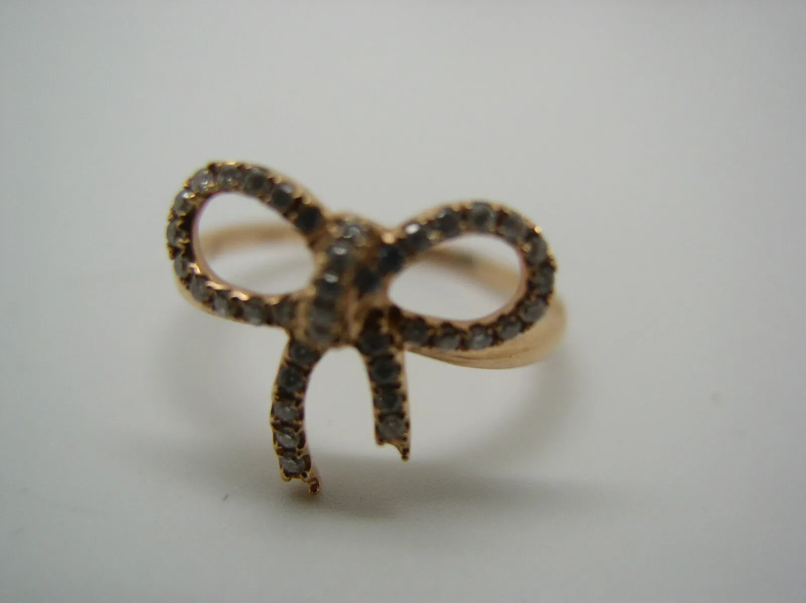 Genuine New 18ct Delicate Rose Gold Diamond Bow Ring