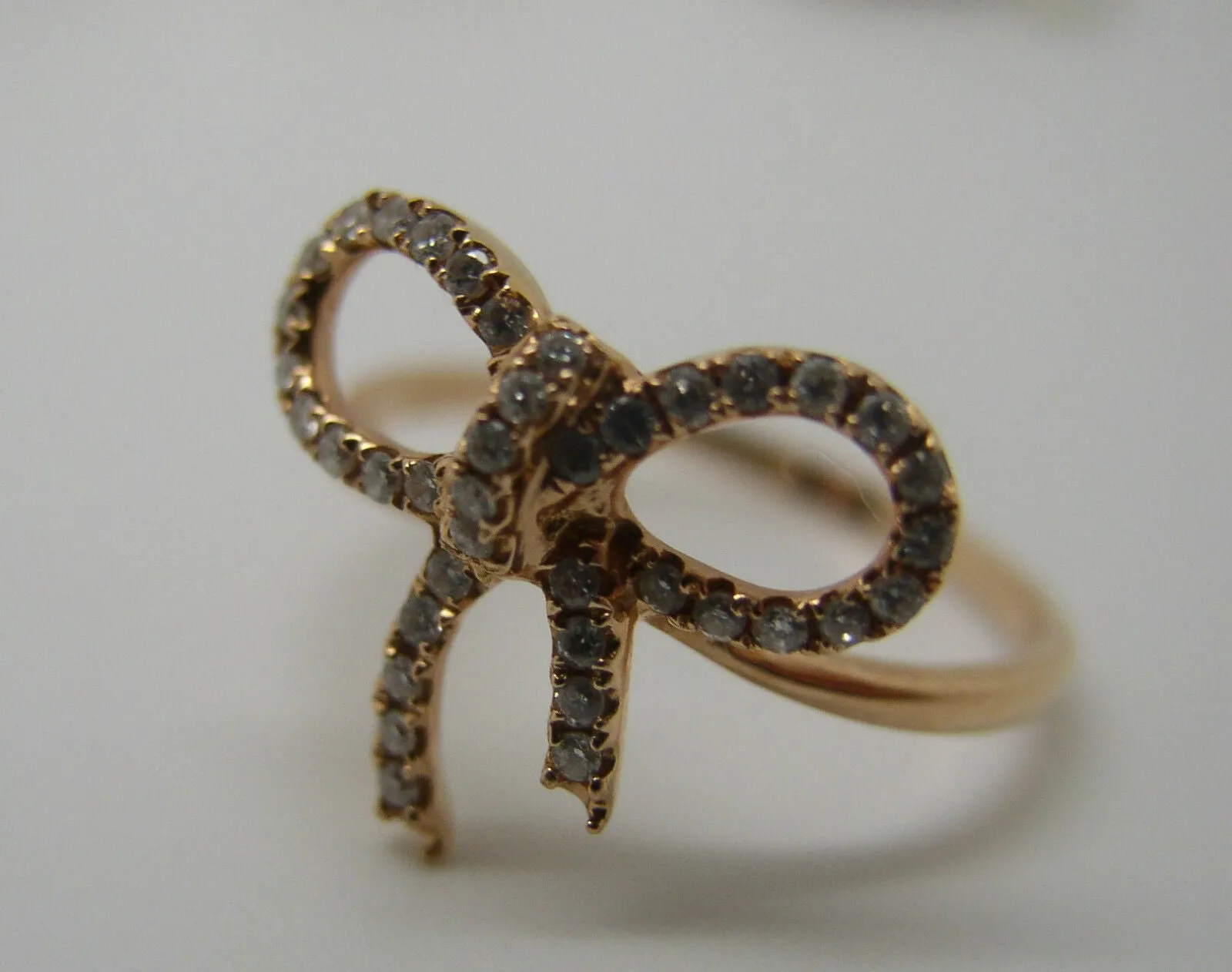 Genuine New 18ct Delicate Rose Gold Diamond Bow Ring