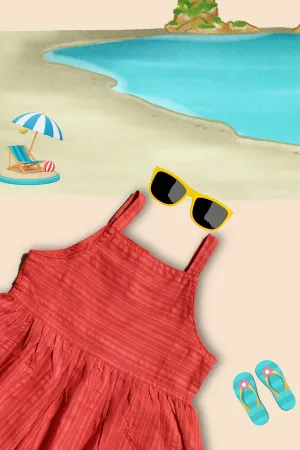 Girls Pure Cotton Seersucker Summer Dress - Solid Rust