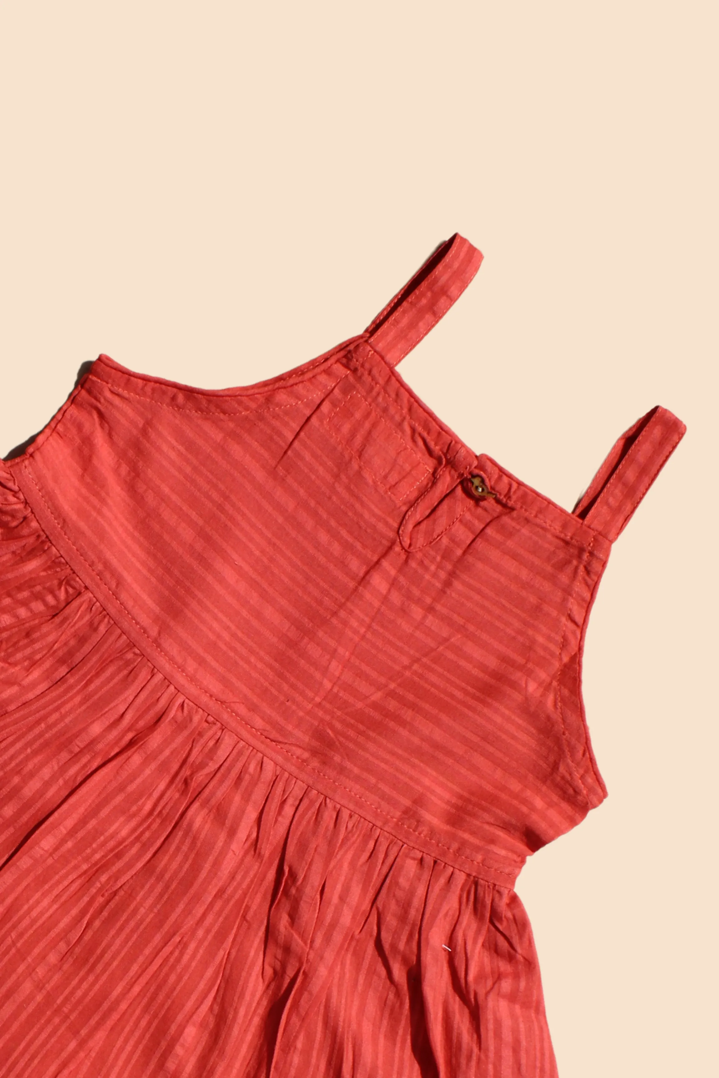 Girls Pure Cotton Seersucker Summer Dress - Solid Rust