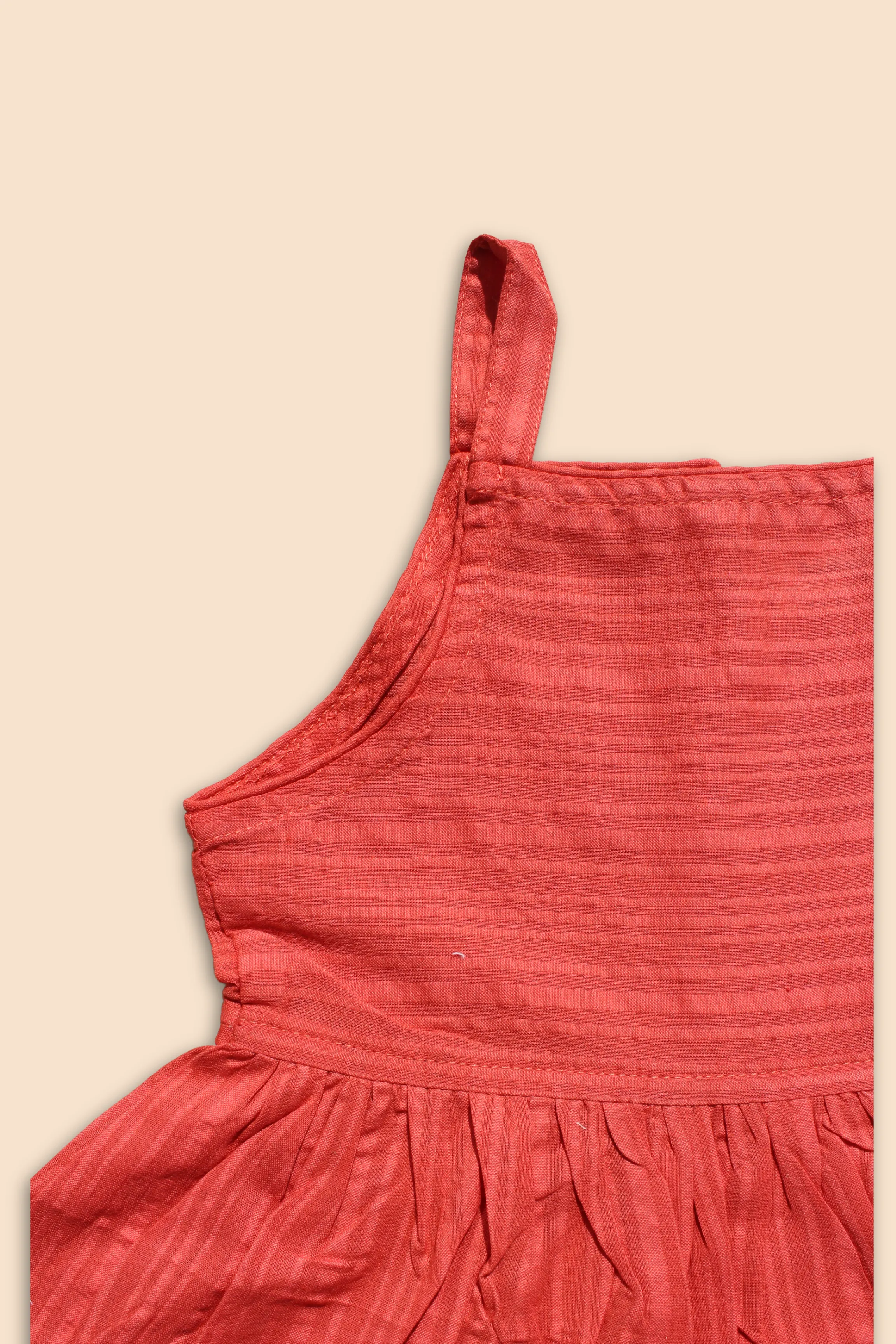 Girls Pure Cotton Seersucker Summer Dress - Solid Rust