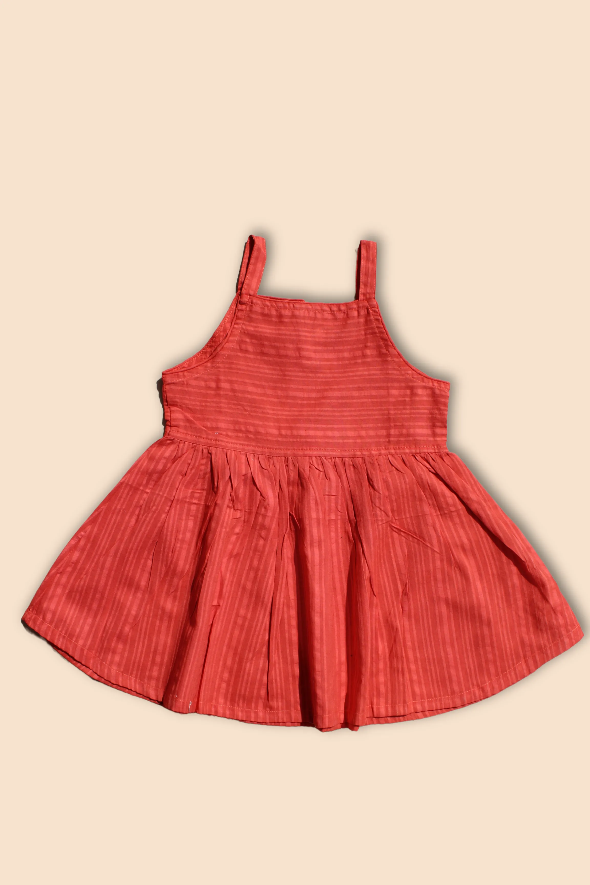 Girls Pure Cotton Seersucker Summer Dress - Solid Rust