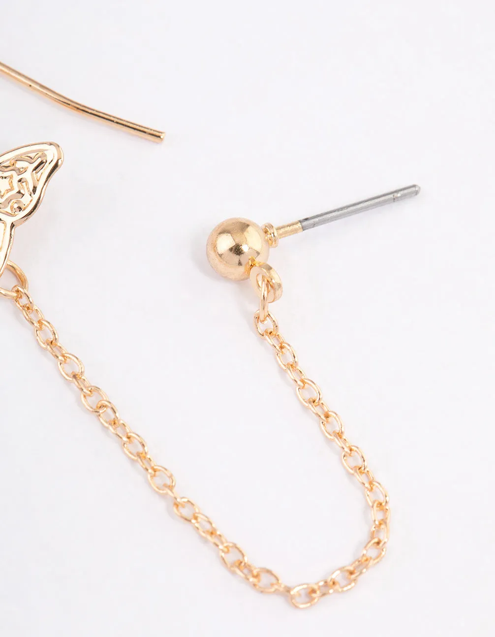 Gold Butterfly Drop Chain Earrings