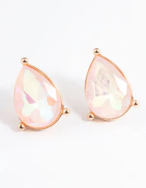 Gold Pear Pink Stud Earrings
