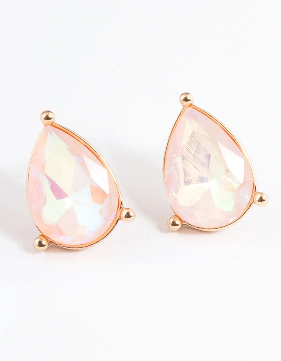 Gold Pear Pink Stud Earrings