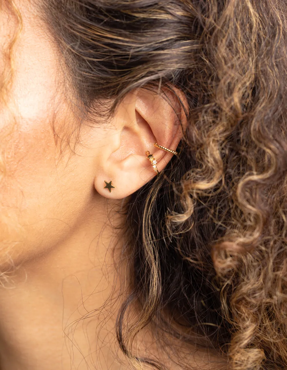 Gold Plated Brass Cubic Zirconia Chain Earring Stack 6-Pack
