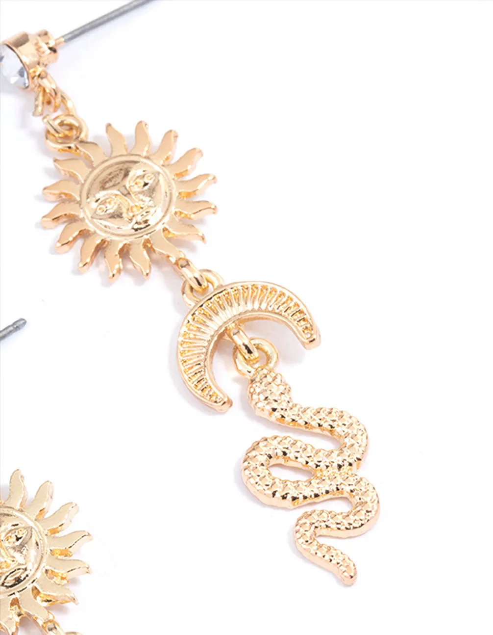 Gold Sun Moon Snake Drop Earrings