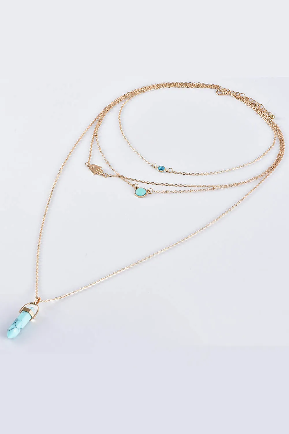 Gold Turquoise Gemstone Pendant Multi-Layered Necklace