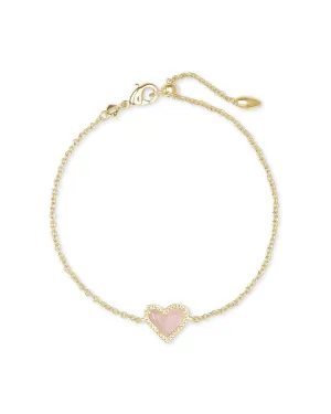 Kendra Scott Ari Heart Crystal Delicate Bracelet in 14k Gold-Plated Brass, Rose Quartz, Fashion Jewelry for Women