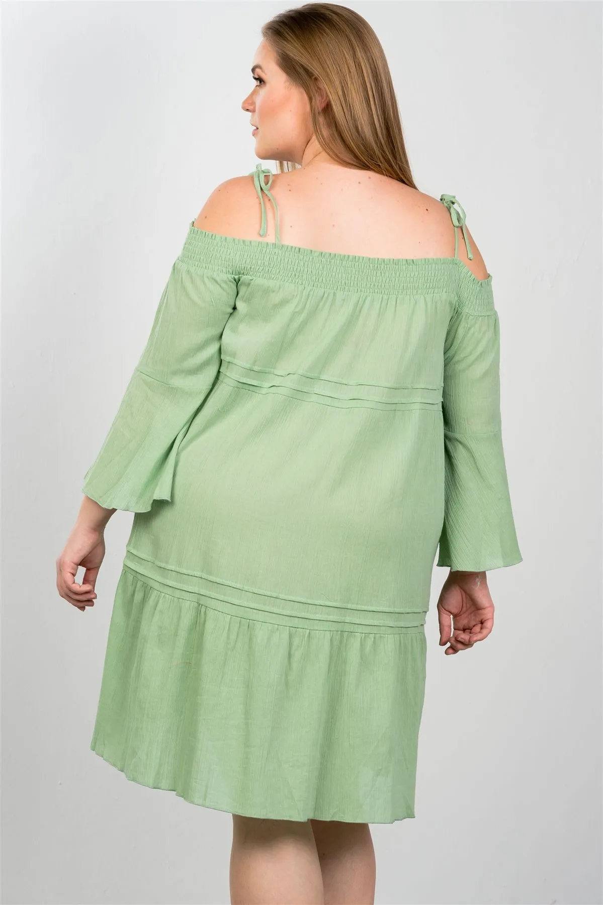 Ladies fashion plus size boho tie-shoulder boho midi dress