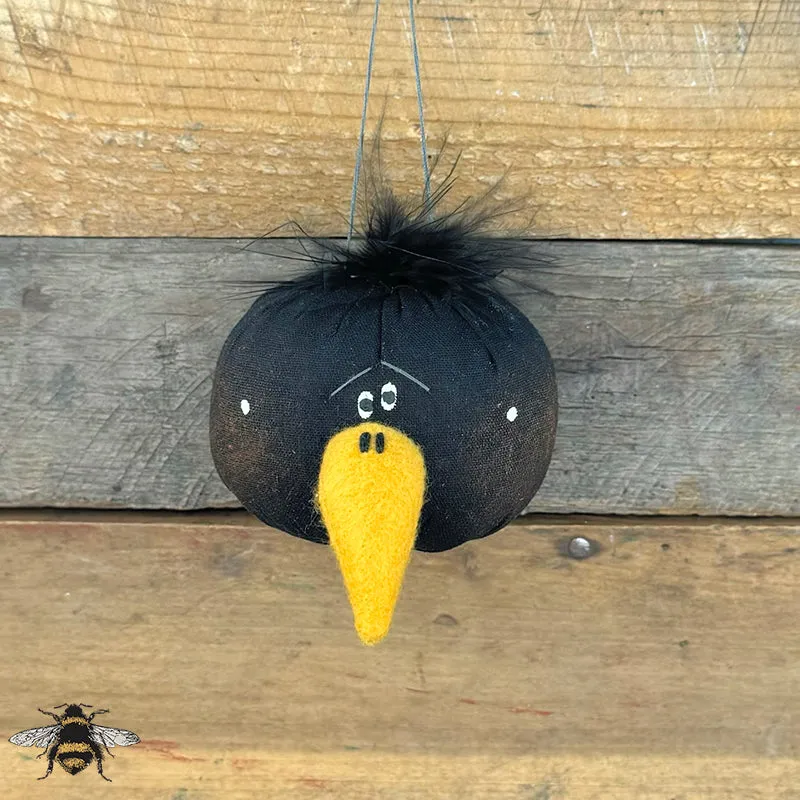 Large Crow Head Ornament - Whimsical Primitive Textile Art: Handmade Soft Sculpture Collectible Crow by Honey and Me, Inc™