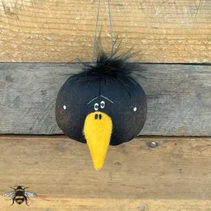 Large Crow Head Ornament - Whimsical Primitive Textile Art: Handmade Soft Sculpture Collectible Crow by Honey and Me, Inc™