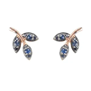 Leaf Stud Earrings Blue Sapphire Rosegold