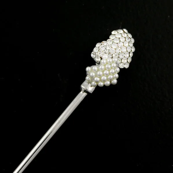 LUX Swarovski Rhinestone and Pearl Hearts Hair Stick