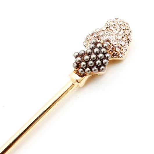 LUX Swarovski Rhinestone and Pearl Hearts Hair Stick