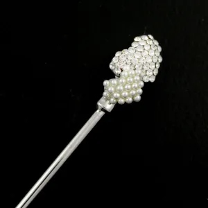 LUX Swarovski Rhinestone and Pearl Hearts Hair Stick