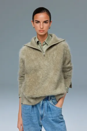 Luxe Brushed Cashmere Quarter Zip Sweater