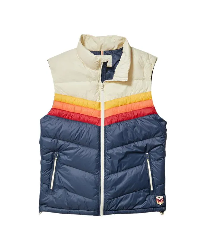 Marine Layer Archive Boreal Puffer Vest in Navy Sunset Colorblock