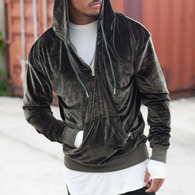 Men's Casual Slim Fit Zipper Velvet Hoodie 75148266K