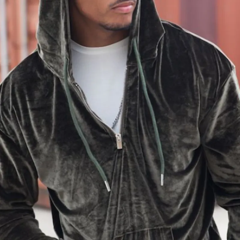Men's Casual Slim Fit Zipper Velvet Hoodie 75148266K