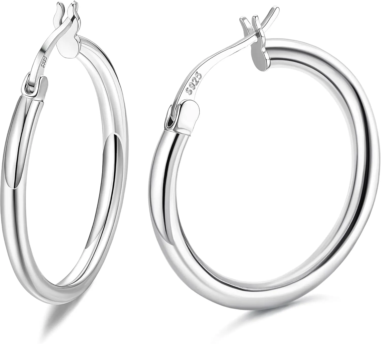 Milacolato 925 Sterling Silver Hoop Earrings for Women 18K White Gold Plated 2.5mm Chunky Huggie Hoop Earrings Hypoallergenic Lightweight Round-Tube Circle Small Big Hoop Earrings 13/15/20/25/30/40/50/60mm