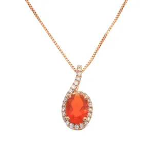 Nathalia 14K Rose Gold Oval-Cut Mexican Fire Opal Pendant