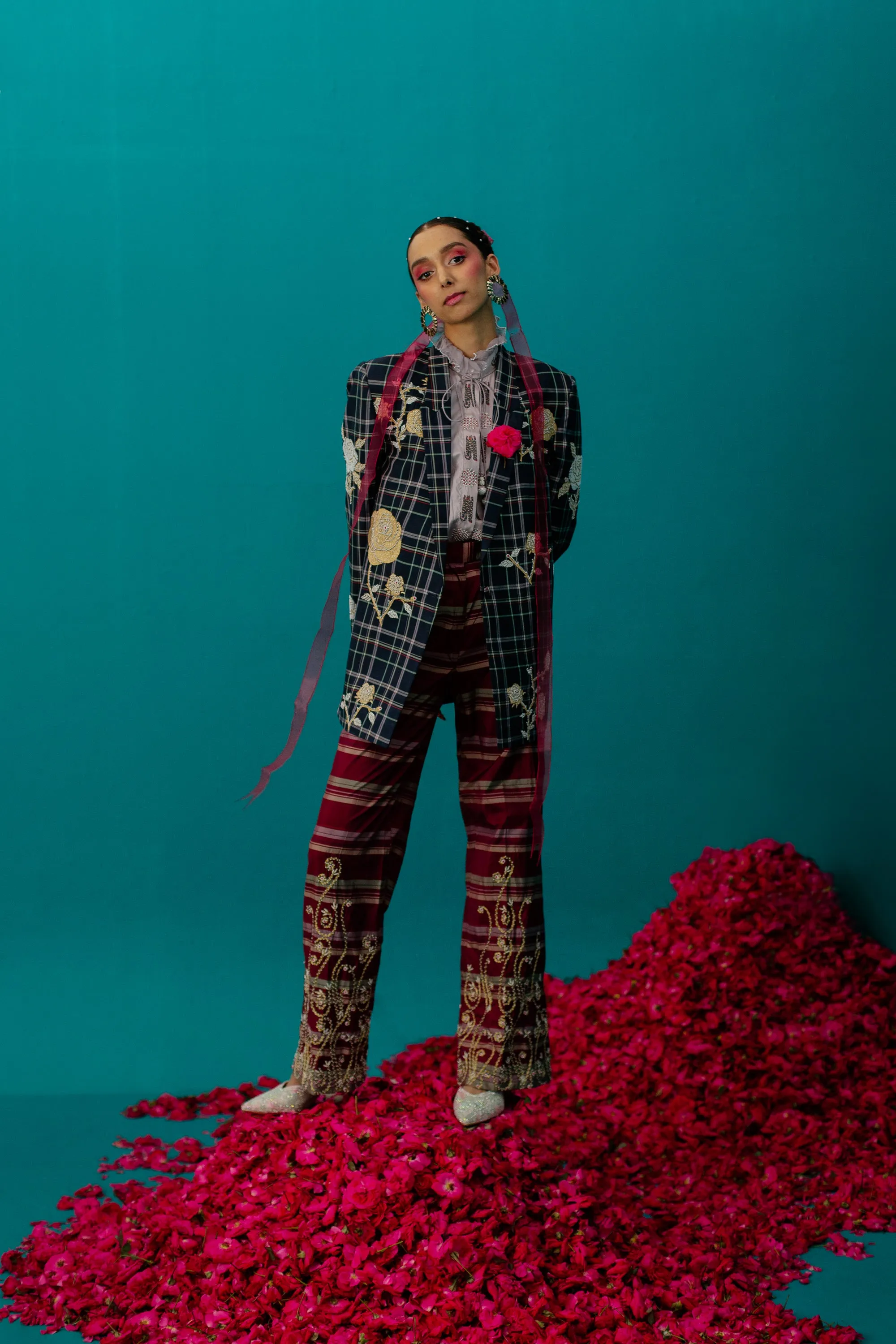 Navy Blue Checks Rose Jacket