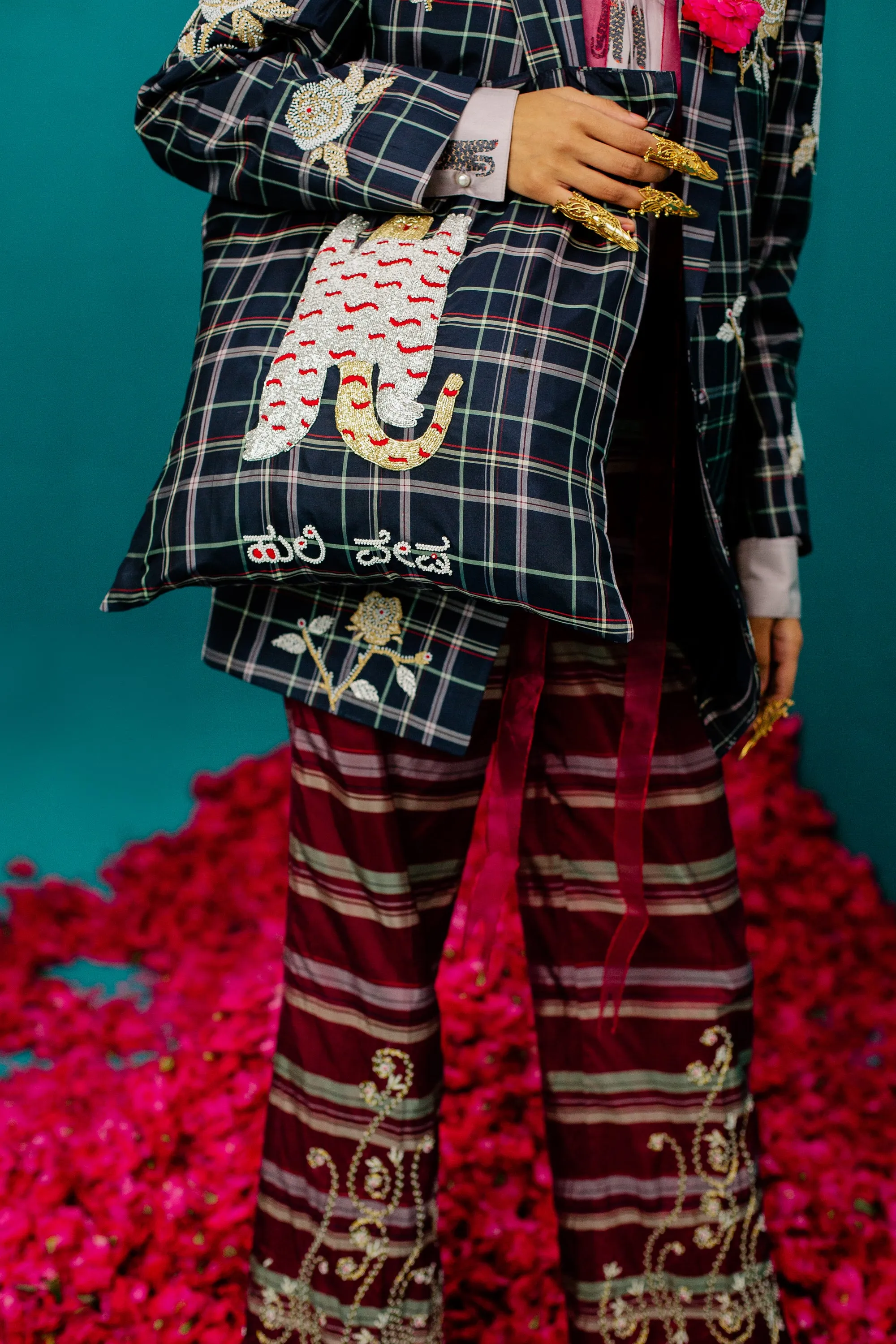 Navy Blue Checks Rose Jacket