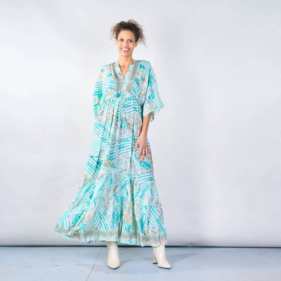Ocean-inspired boho maxi dress with tie-back wholesale