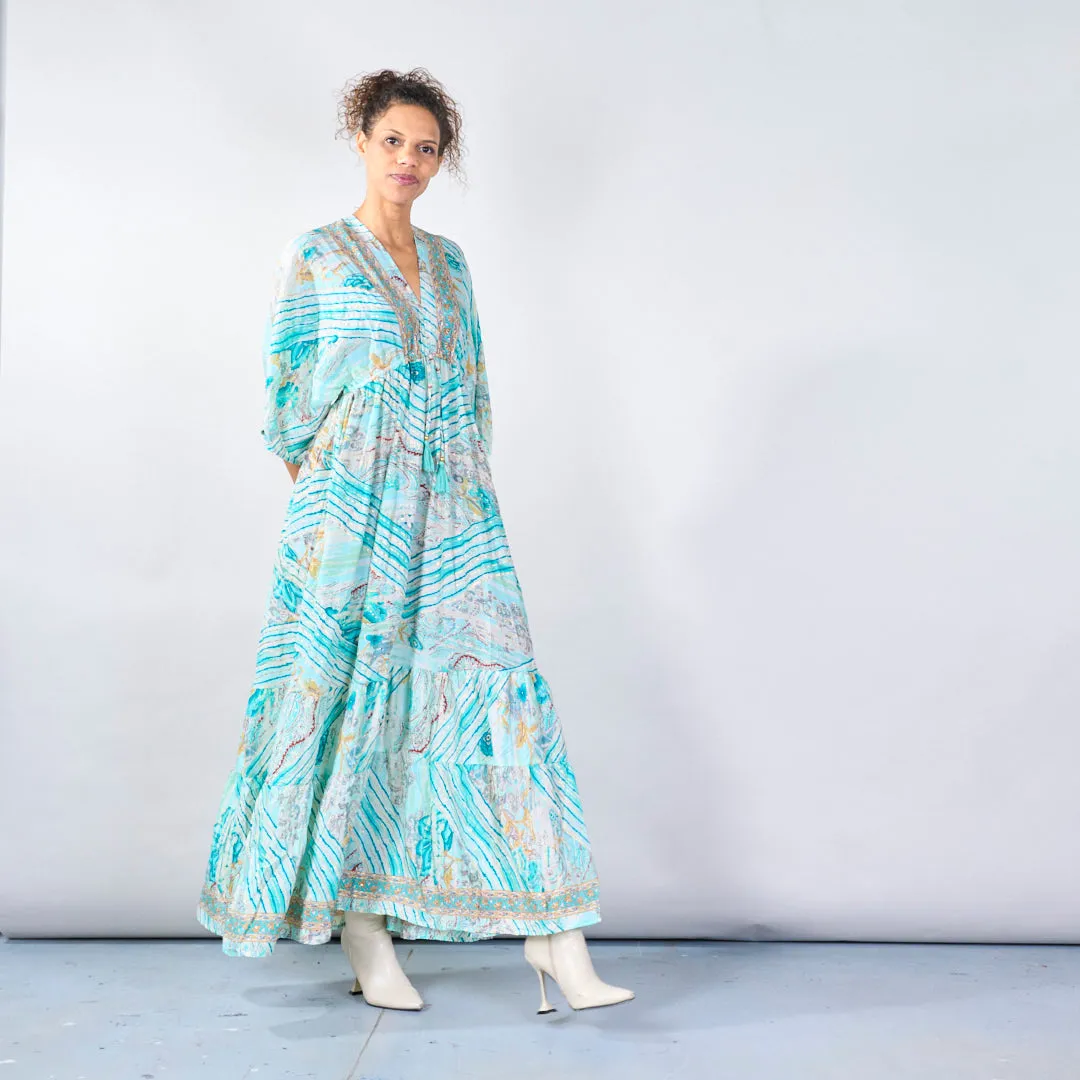 Ocean-inspired boho maxi dress with tie-back wholesale