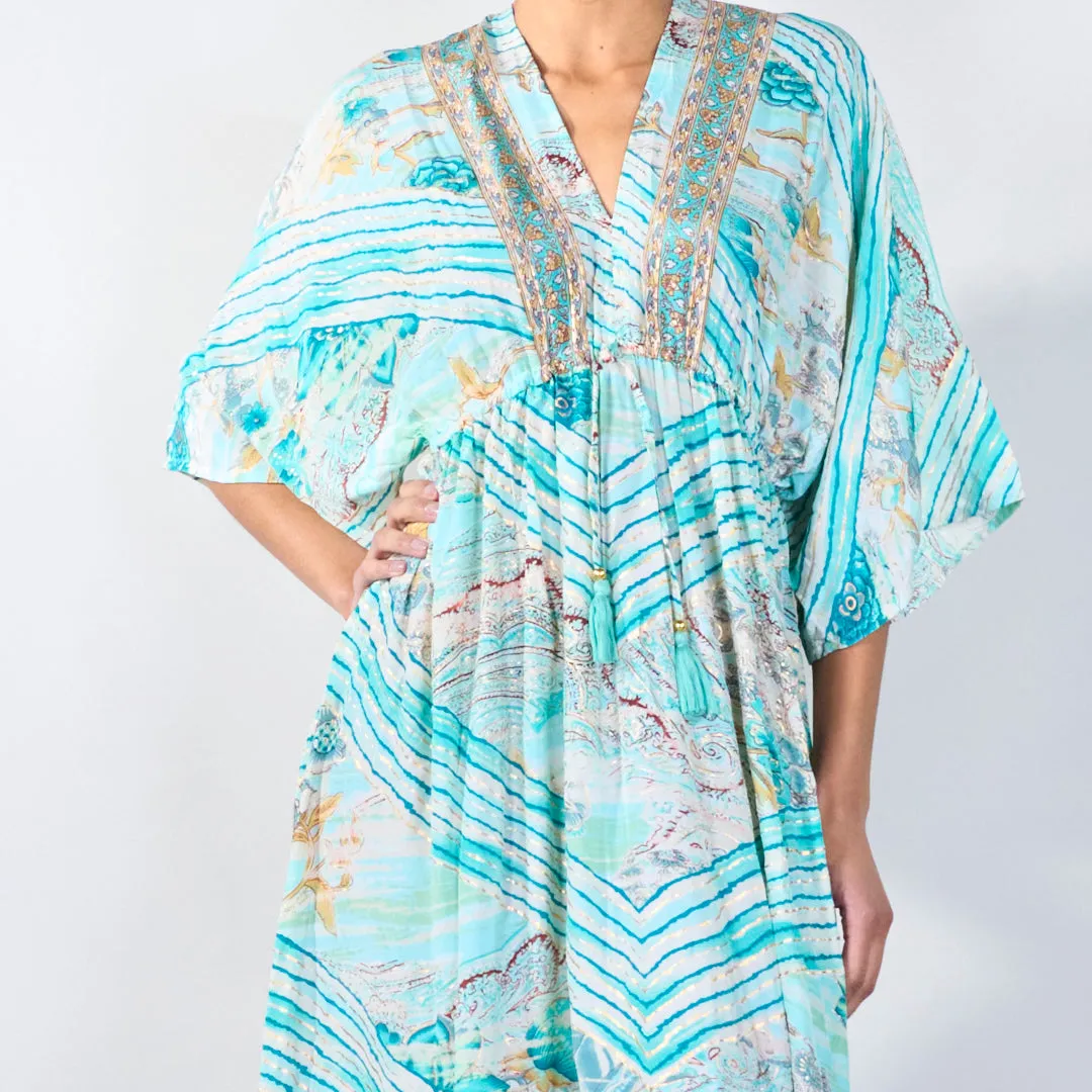 Ocean-inspired boho maxi dress with tie-back wholesale
