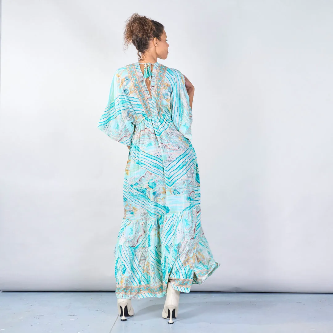 Ocean-inspired boho maxi dress with tie-back wholesale