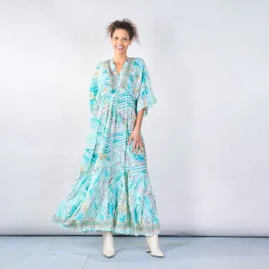 Ocean-inspired boho maxi dress with tie-back wholesale
