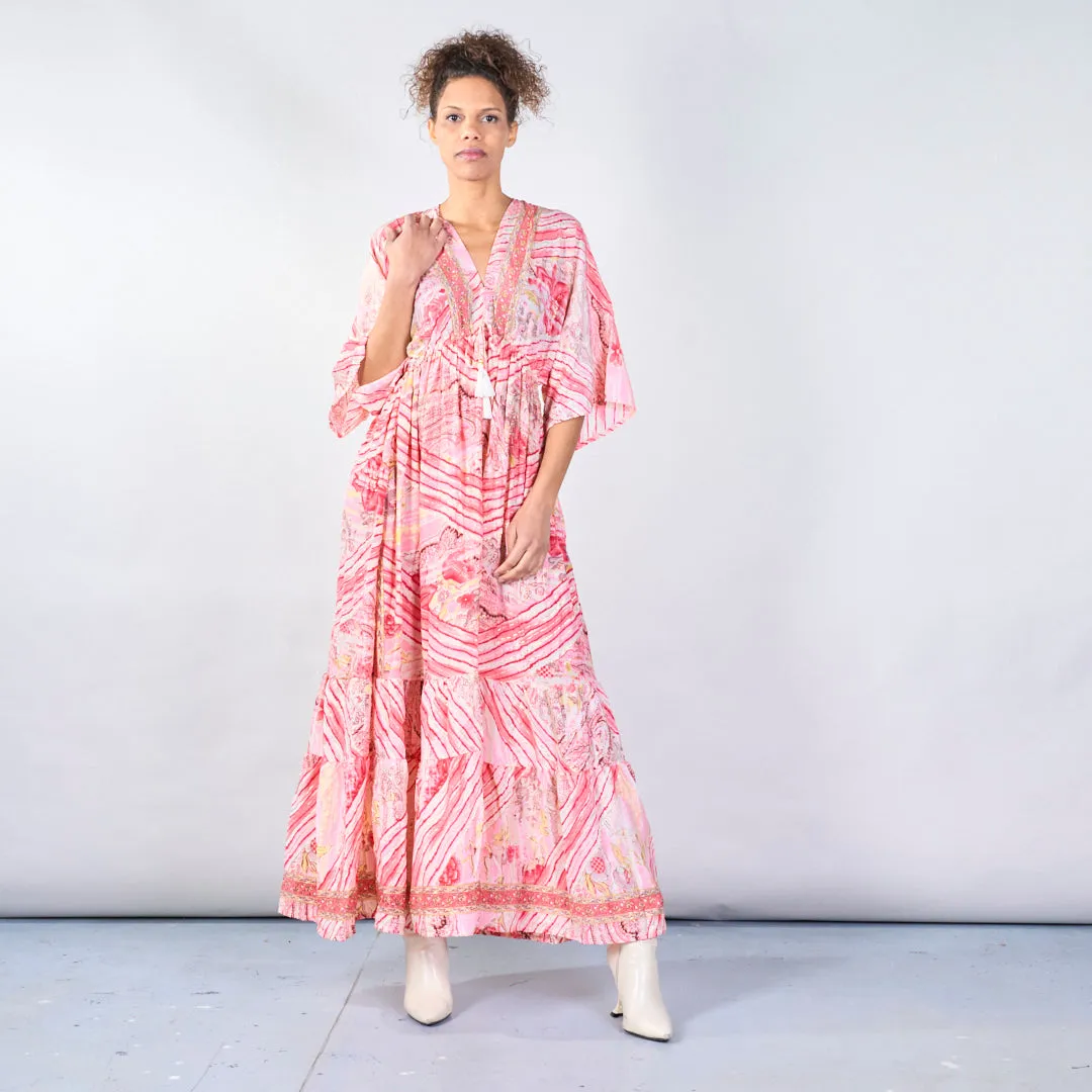Ocean-inspired boho maxi dress with tie-back wholesale