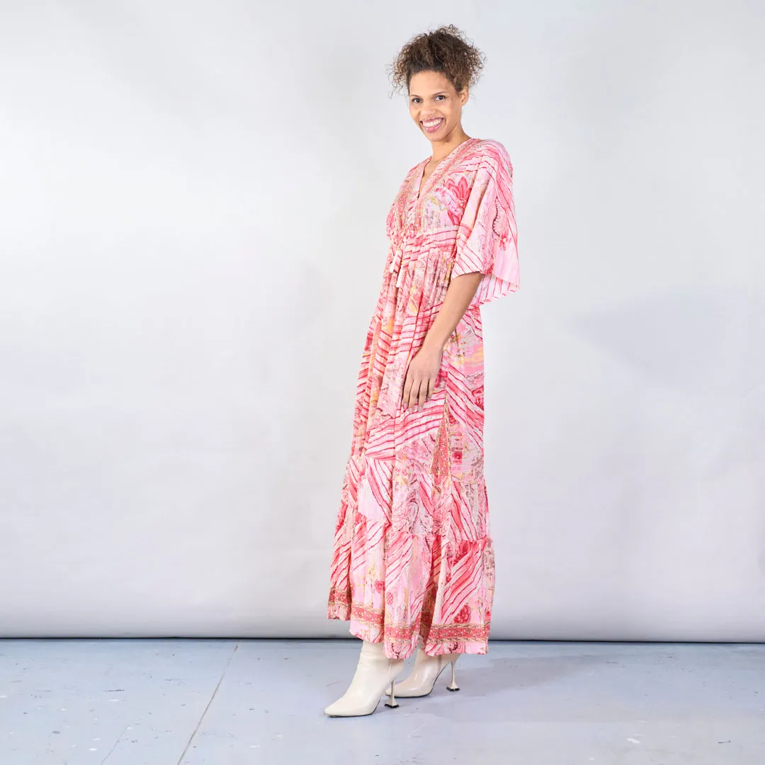 Ocean-inspired boho maxi dress with tie-back wholesale